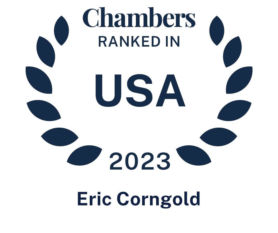 Logo that reads, "Chambers Ranked in USA 2023 Eric Corngold"
