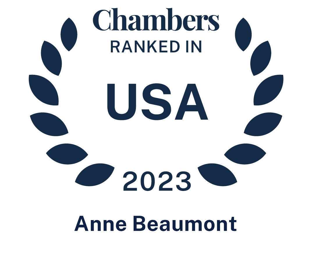 Logo that reads, "Chambers Ranked in USA 2023 Anne Beaumont"