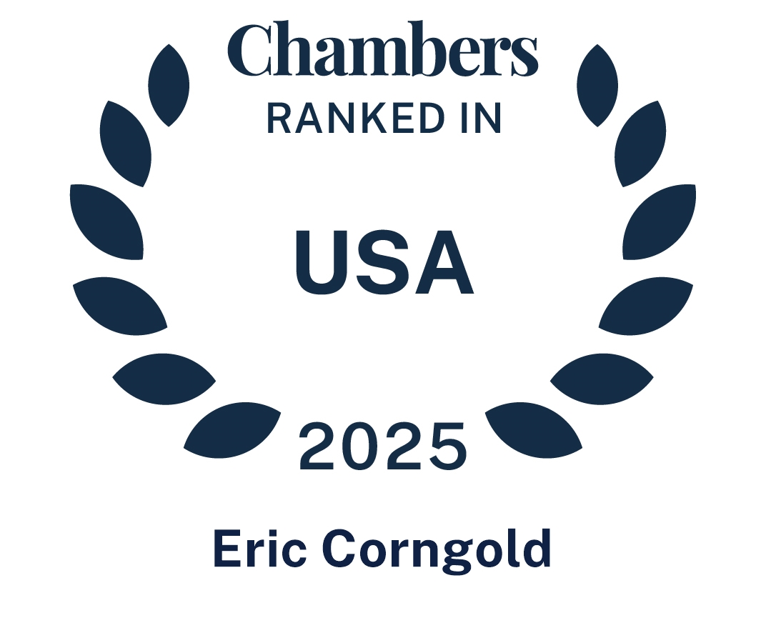Badge that reads "Chambers ranked in USA 2025 Eric Corngold"