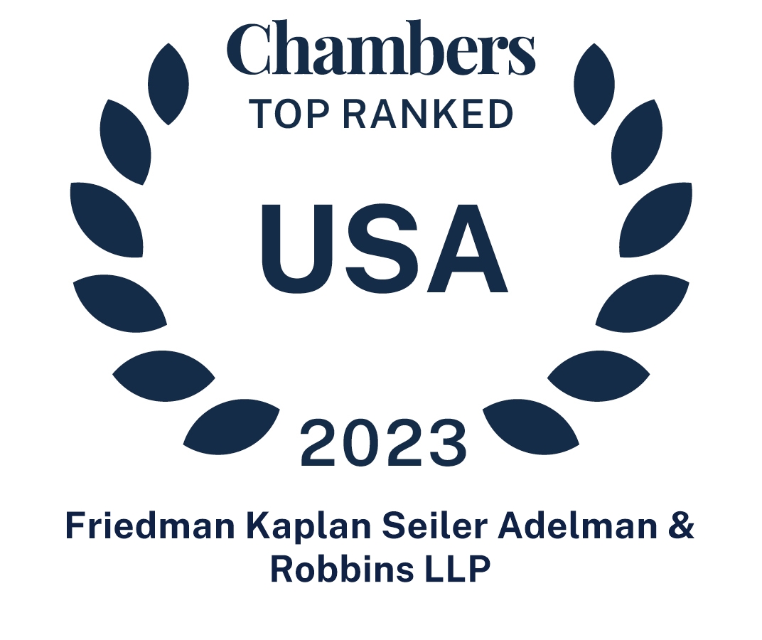 Logo from Chambers that reads, "Chambers Top Ranked, USA 2023, Friedman Kaplan Seiler Adelman & Robbins LLP"