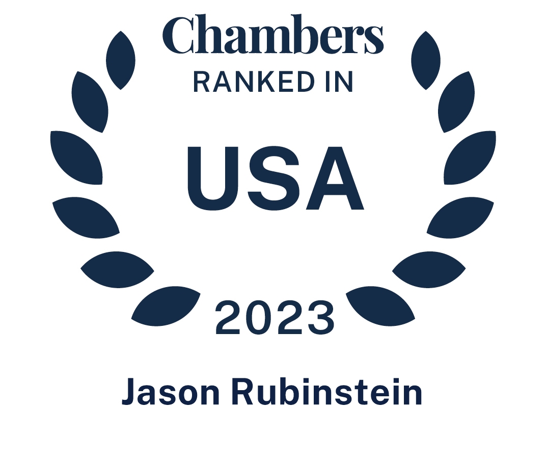 Logo that reads, "Chambers Ranked in USA 2023 Jason Rubinstein"